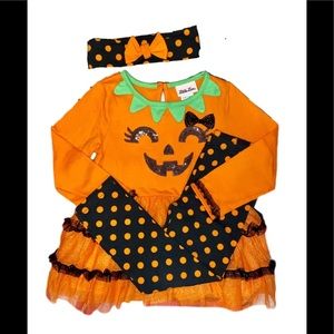 Little Lass Tunic Jack O Lantern Long Sleeve Top w Polka Dot Leggings & headband